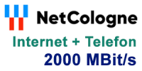 NetCologne Glasfaser Internet 2000 und Telefon Anschluss - schnellster Gigabit Tarif